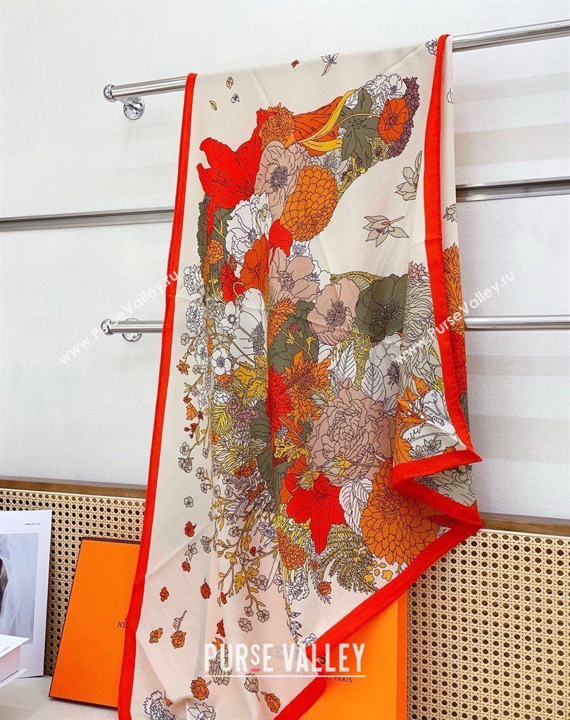 Hermes Robe Legere Triangle Cashmere and Silk Scarf 90cm 94x188cm Orange 2026 (SHI-260319135)