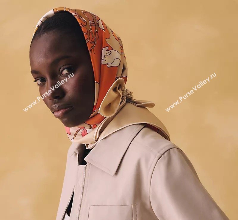 Hermes Carre Le Pommier Sellier Silk Square Scarf 90x90cm Beige 2026 (SHI-260319121)