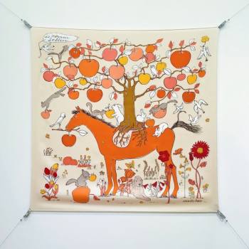 Hermes Carre Le Pommier Sellier Silk Square Scarf 90x90cm Beige 2026 (SHI-260319121)