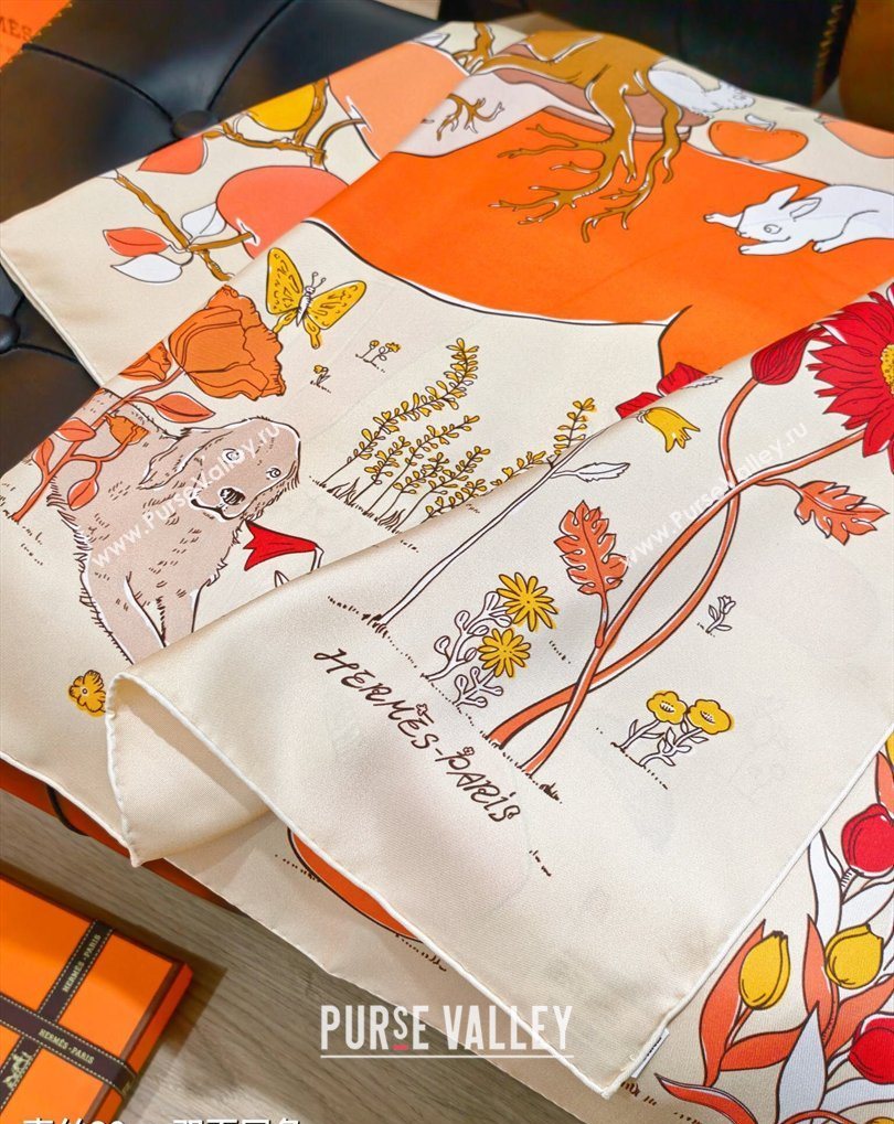 Hermes Carre Le Pommier Sellier Silk Square Scarf 90x90cm Beige 2026 (SHI-260319121)