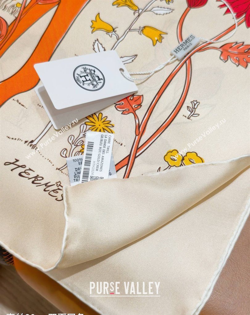 Hermes Carre Le Pommier Sellier Silk Square Scarf 90x90cm Beige 2026 (SHI-260319121)