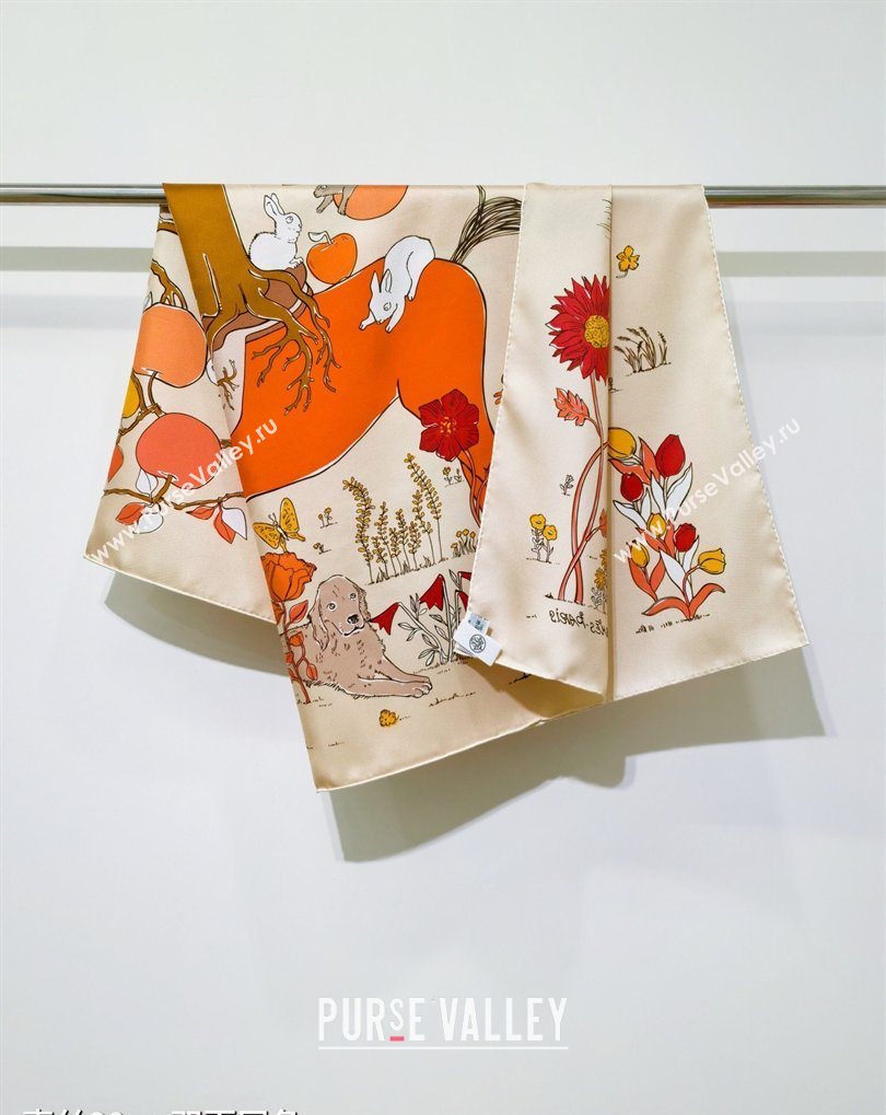 Hermes Carre Le Pommier Sellier Silk Square Scarf 90x90cm Beige 2026 (SHI-260319121)