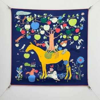 Hermes Carre Le Pommier Sellier Silk Square Scarf 90x90cm White 2026 (SHI-260319122)