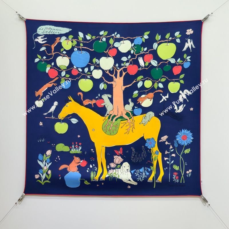 Hermes Carre Le Pommier Sellier Silk Square Scarf 90x90cm White 2026 (SHI-260319122)