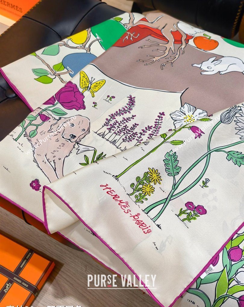 Hermes Carre Le Pommier Sellier Silk Square Scarf 90x90cm Ivory 2026 (SHI-260319124)