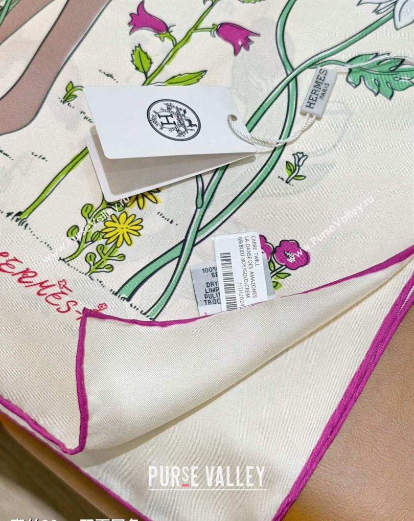 Hermes Carre Le Pommier Sellier Silk Square Scarf 90x90cm Ivory 2026 (SHI-260319124)