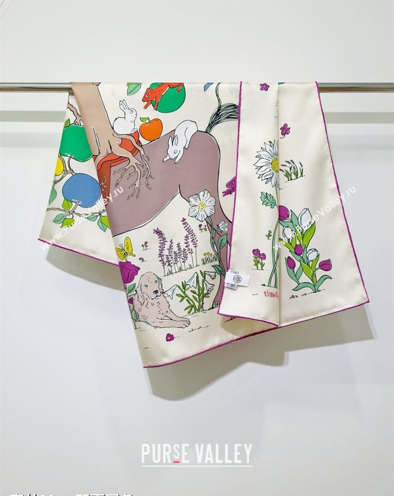 Hermes Carre Le Pommier Sellier Silk Square Scarf 90x90cm Ivory 2026 (SHI-260319124)