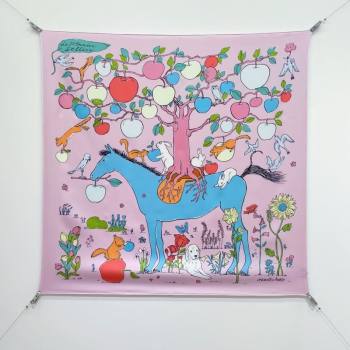 Hermes Carre Le Pommier Sellier Silk Square Scarf 90x90cm Pink 2026 (SHI-260319125)