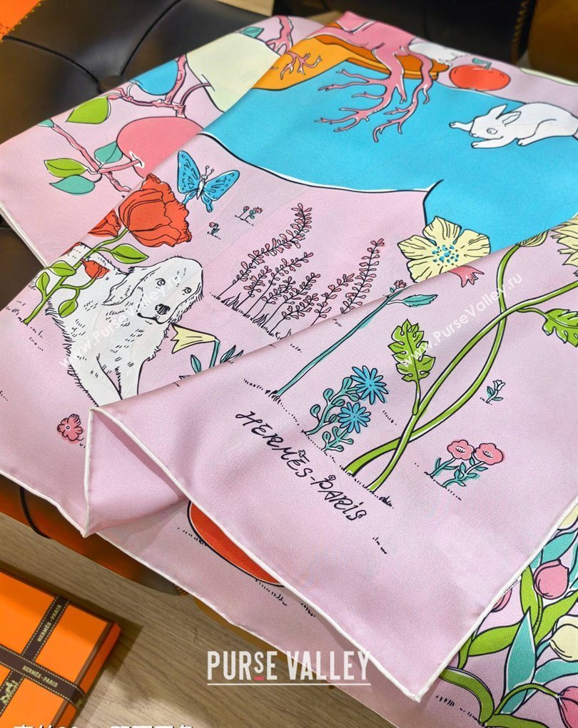 Hermes Carre Le Pommier Sellier Silk Square Scarf 90x90cm Pink 2026 (SHI-260319125)