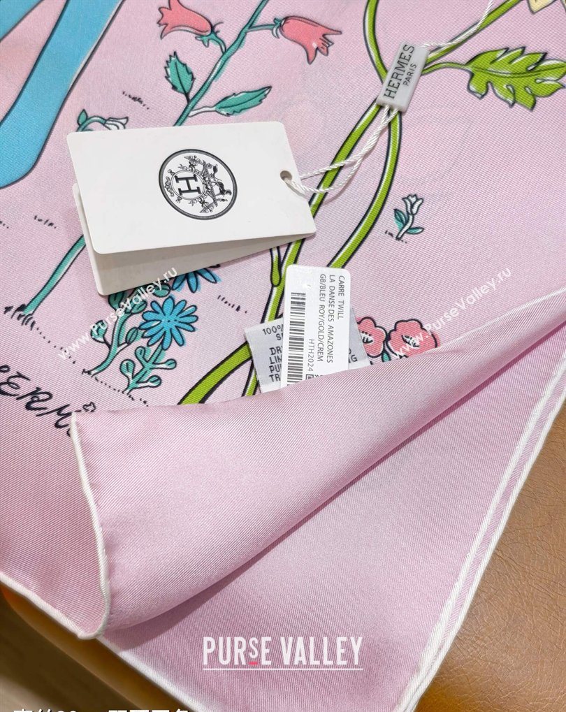 Hermes Carre Le Pommier Sellier Silk Square Scarf 90x90cm Pink 2026 (SHI-260319125)