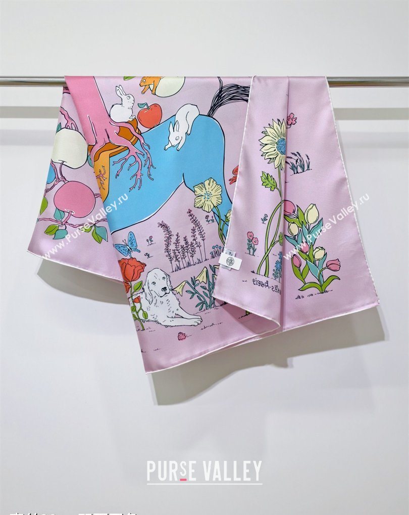 Hermes Carre Le Pommier Sellier Silk Square Scarf 90x90cm Pink 2026 (SHI-260319125)