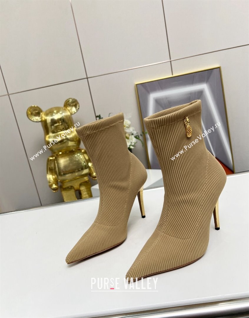 Aquazzura Knit Ankle Boots 9.5cm with Logo Charm Beige 2023 AQ09043 (MD-230904067)