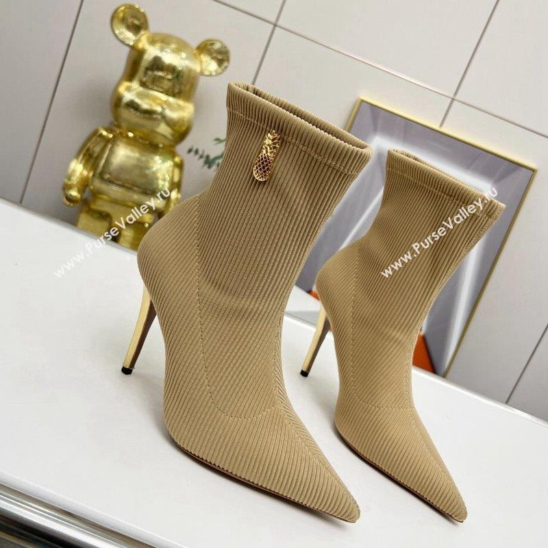 Aquazzura Knit Ankle Boots 9.5cm with Logo Charm Beige 2023 AQ09043 (MD-230904067)