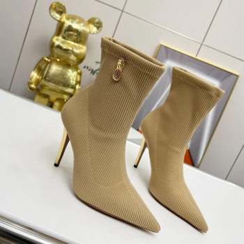 Aquazzura Knit Ankle Boots 9.5cm with Logo Charm Beige 2023 AQ09043 (MD-230904067)