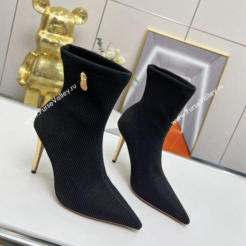 Aquazzura Knit Ankle Boots 9.5cm with Logo Charm Black 2023 AQ09043 (MD-230904068)