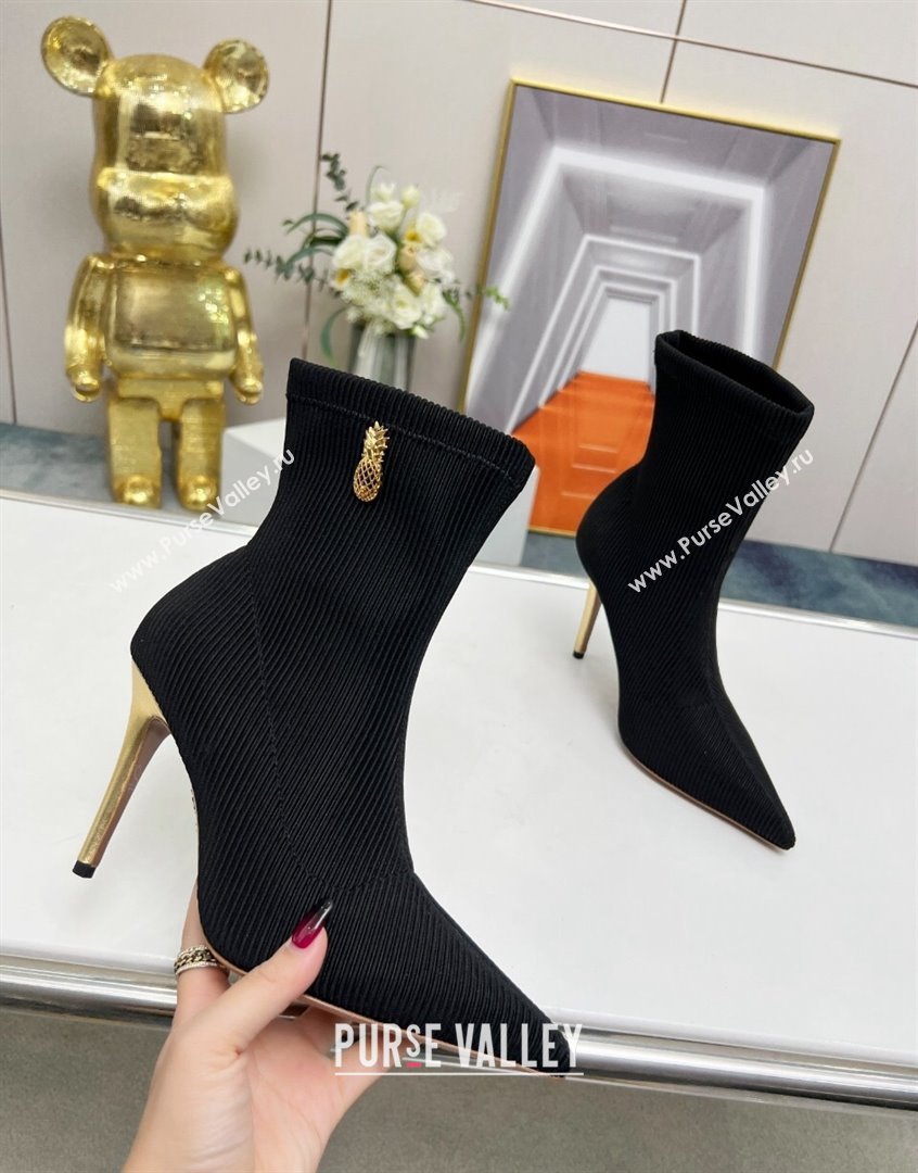 Aquazzura Knit Ankle Boots 9.5cm with Logo Charm Black 2023 AQ09043 (MD-230904068)