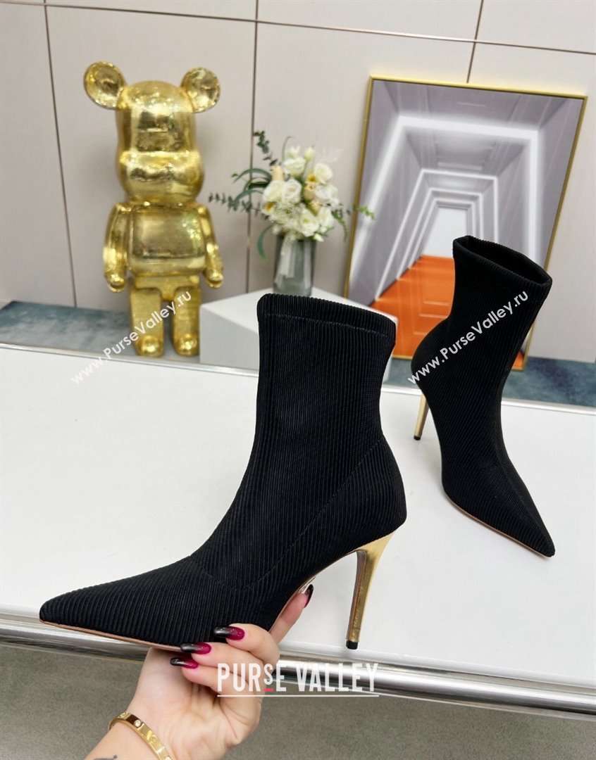 Aquazzura Knit Ankle Boots 9.5cm with Logo Charm Black 2023 AQ09043 (MD-230904068)