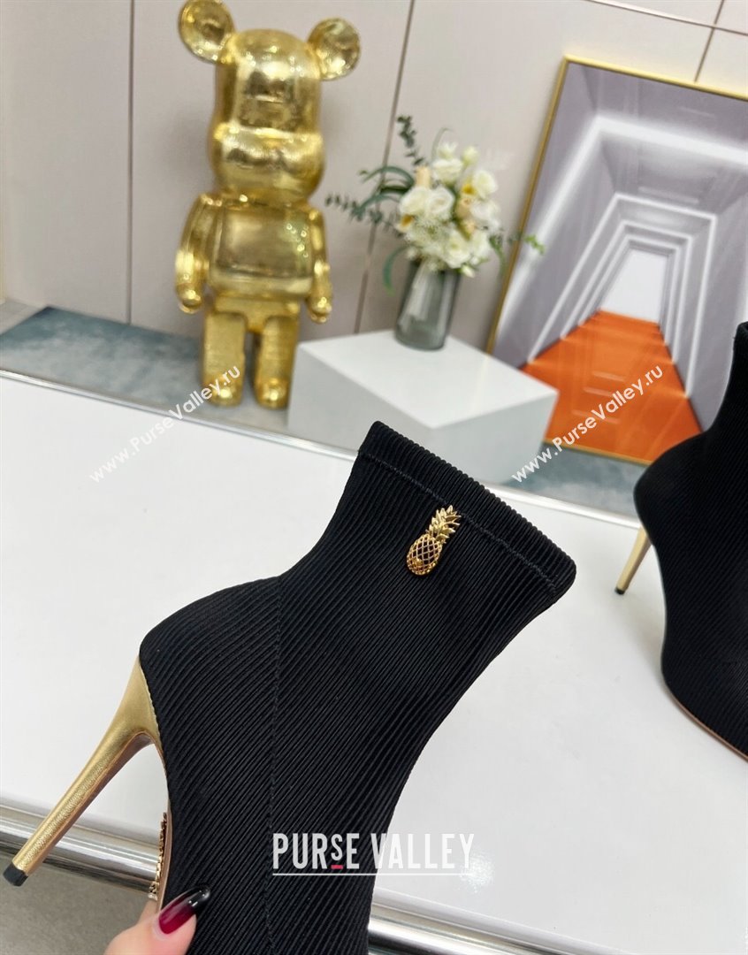 Aquazzura Knit Ankle Boots 9.5cm with Logo Charm Black 2023 AQ09043 (MD-230904068)