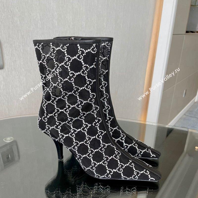Gucci Crystal GG Mesh Mid-Heel Ankle Boots 7.5cm Black 2023 750228 (MD-230904072)