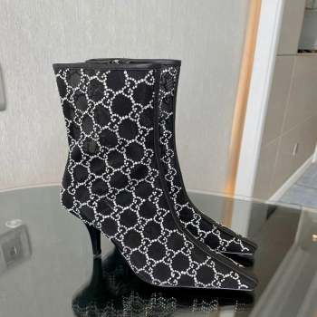 Gucci Crystal GG Mesh Mid-Heel Ankle Boots 7.5cm Black 2023 750228 (MD-230904072)