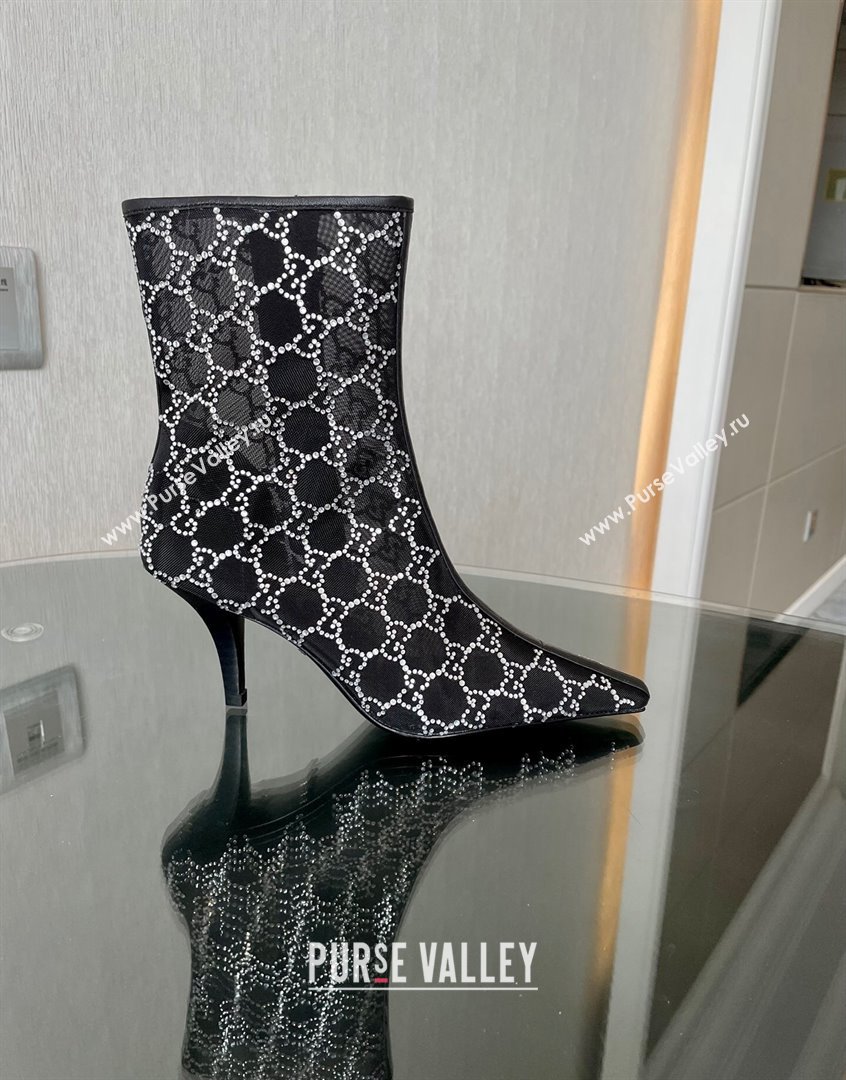 Gucci Crystal GG Mesh Mid-Heel Ankle Boots 7.5cm Black 2023 750228 (MD-230904072)