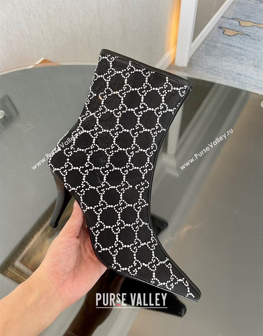 Gucci Crystal GG Mesh Mid-Heel Ankle Boots 7.5cm Black 2023 750228 (MD-230904072)