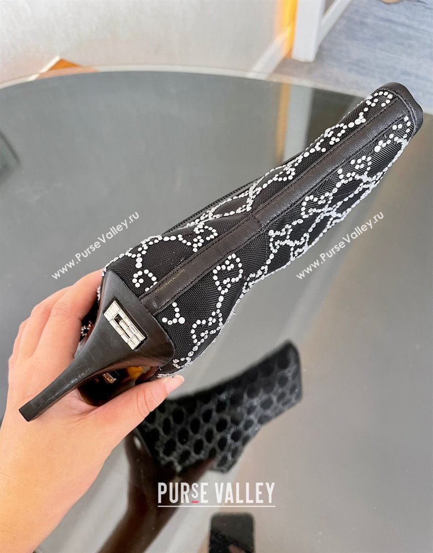 Gucci Crystal GG Mesh Mid-Heel Ankle Boots 7.5cm Black 2023 750228 (MD-230904072)