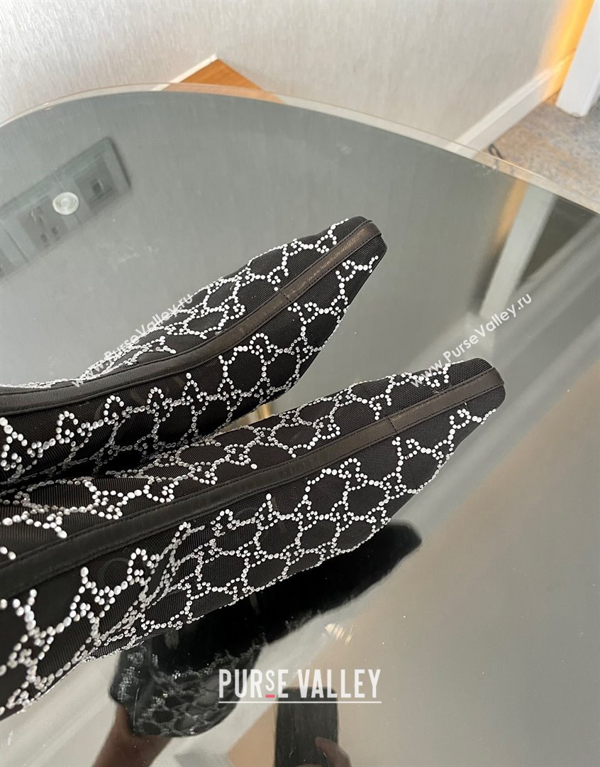 Gucci Crystal GG Mesh Mid-Heel Ankle Boots 7.5cm Black 2023 750228 (MD-230904072)