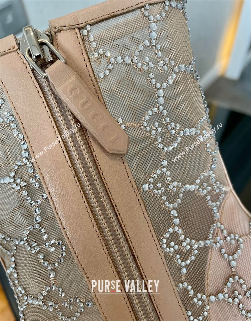 Gucci Crystal GG Mesh Mid-Heel Ankle Boots 7.5cm Nude pink 2023 750228 (MD-230904073)