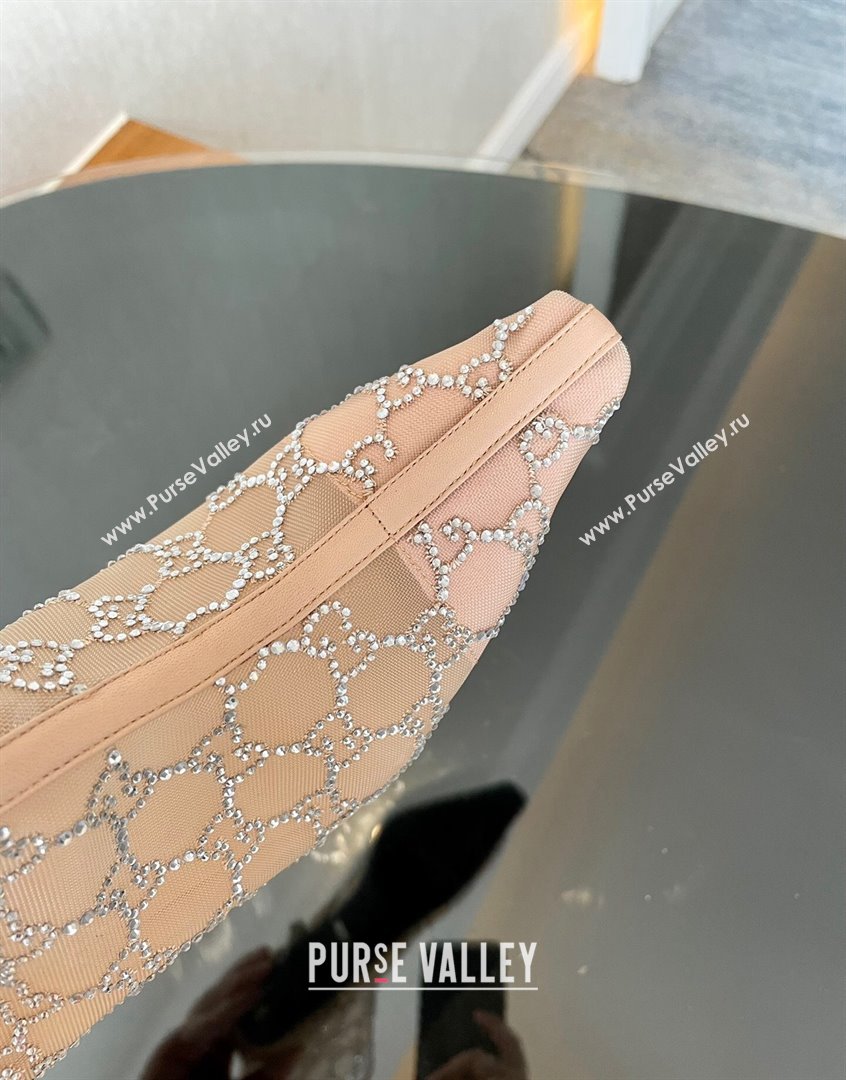 Gucci Crystal GG Mesh Mid-Heel Ankle Boots 7.5cm Nude pink 2023 750228 (MD-230904073)