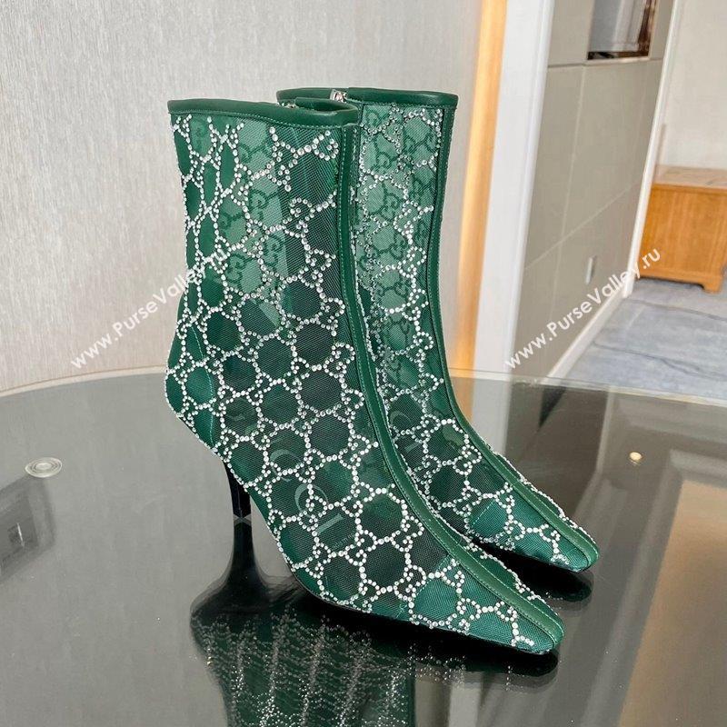 Gucci Crystal GG Mesh Mid-Heel Ankle Boots 7.5cm Green 2023 750228 (MD-230904074)