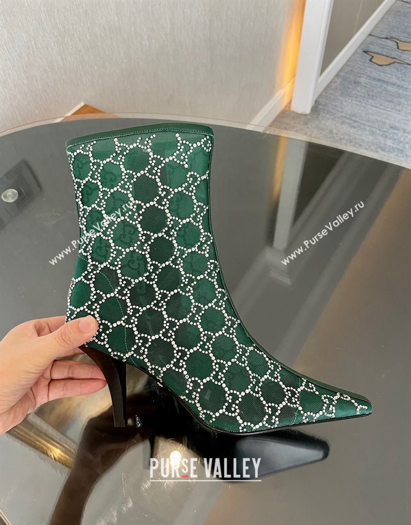 Gucci Crystal GG Mesh Mid-Heel Ankle Boots 7.5cm Green 2023 750228 (MD-230904074)