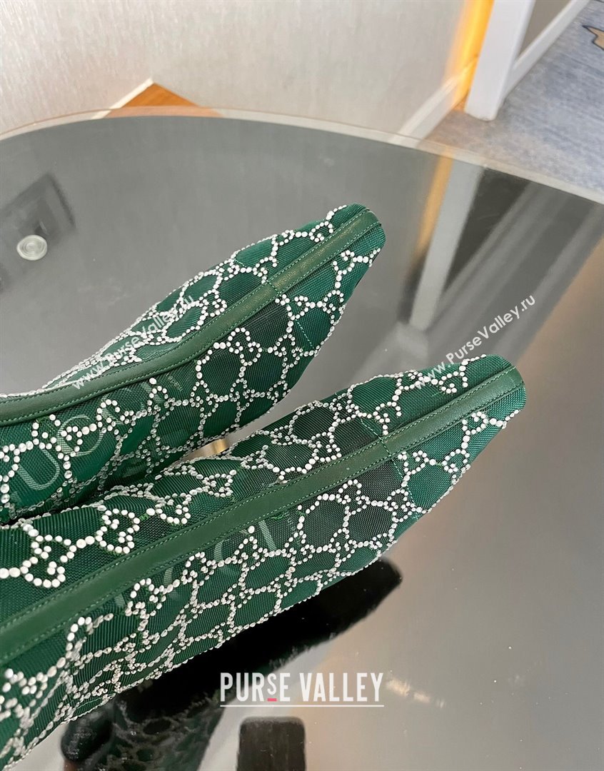 Gucci Crystal GG Mesh Mid-Heel Ankle Boots 7.5cm Green 2023 750228 (MD-230904074)