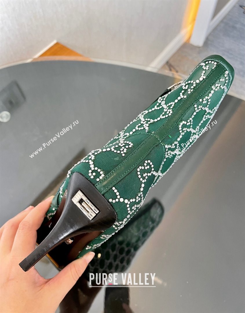 Gucci Crystal GG Mesh Mid-Heel Ankle Boots 7.5cm Green 2023 750228 (MD-230904074)