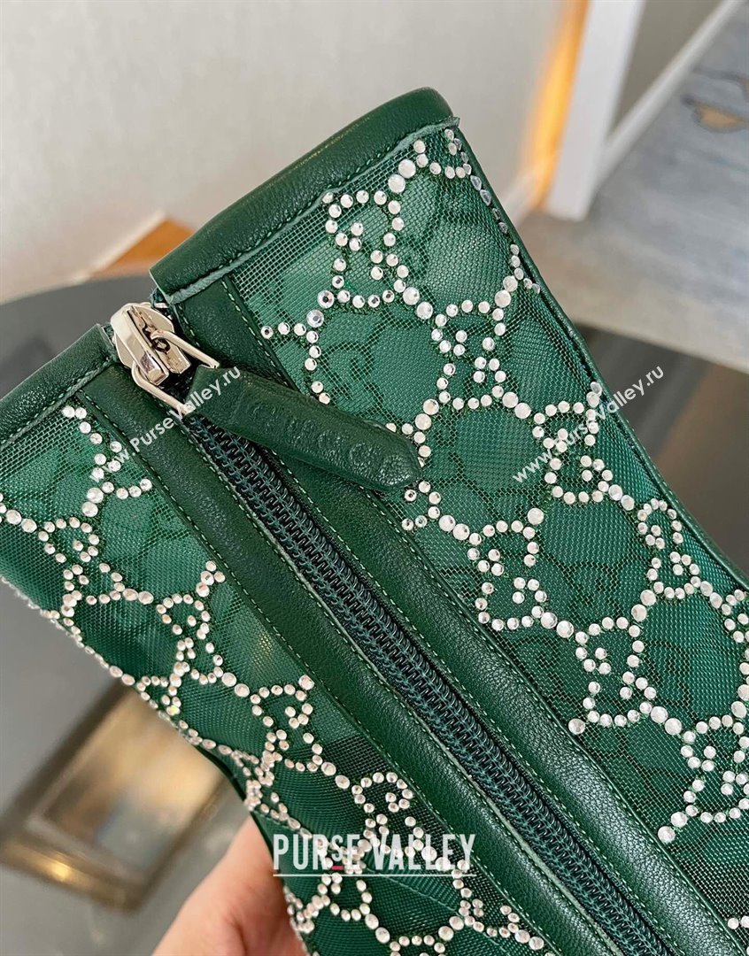 Gucci Crystal GG Mesh Mid-Heel Ankle Boots 7.5cm Green 2023 750228 (MD-230904074)