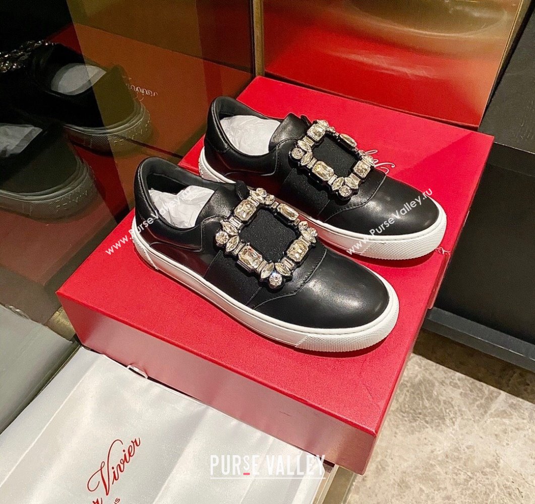 Roger Vivier Very Vivier Strass Buckle Sneakers in Leather Black 2023 RV09041 (MD-230904078)