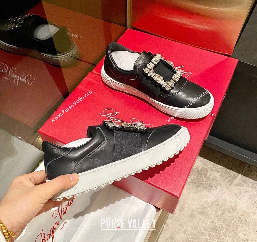 Roger Vivier Very Vivier Strass Buckle Sneakers in Leather Black 2023 RV09041 (MD-230904078)