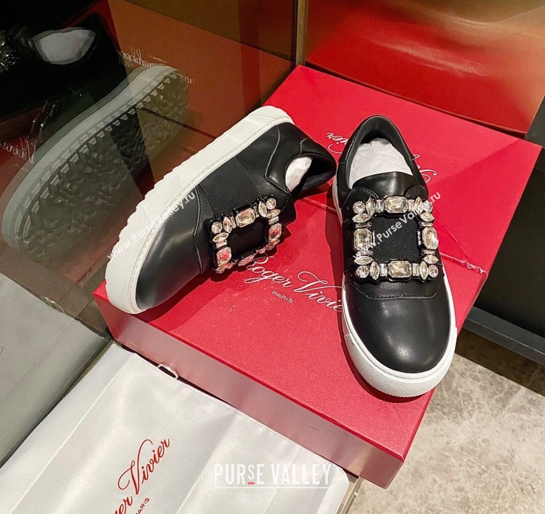 Roger Vivier Very Vivier Strass Buckle Sneakers in Leather Black 2023 RV09041 (MD-230904078)