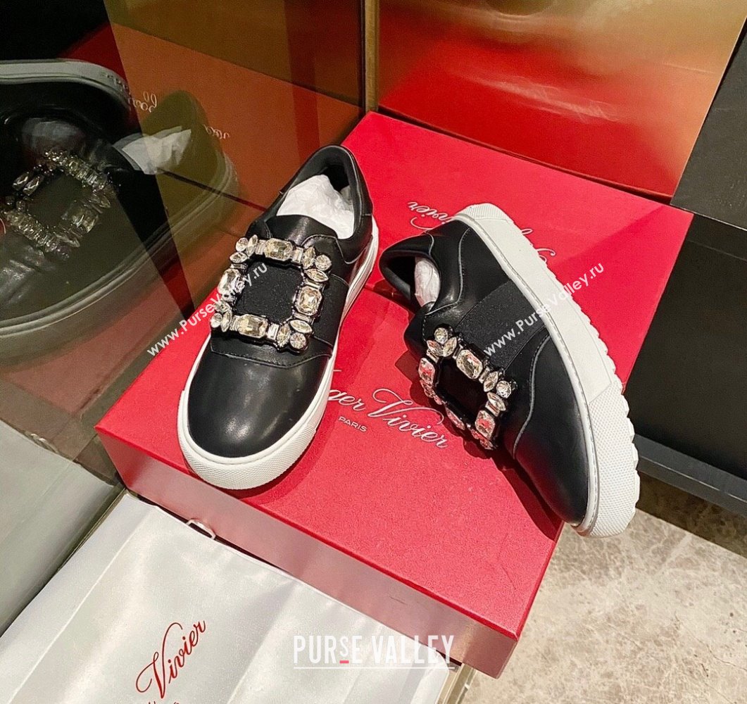 Roger Vivier Very Vivier Strass Buckle Sneakers in Leather Black 2023 RV09041 (MD-230904078)