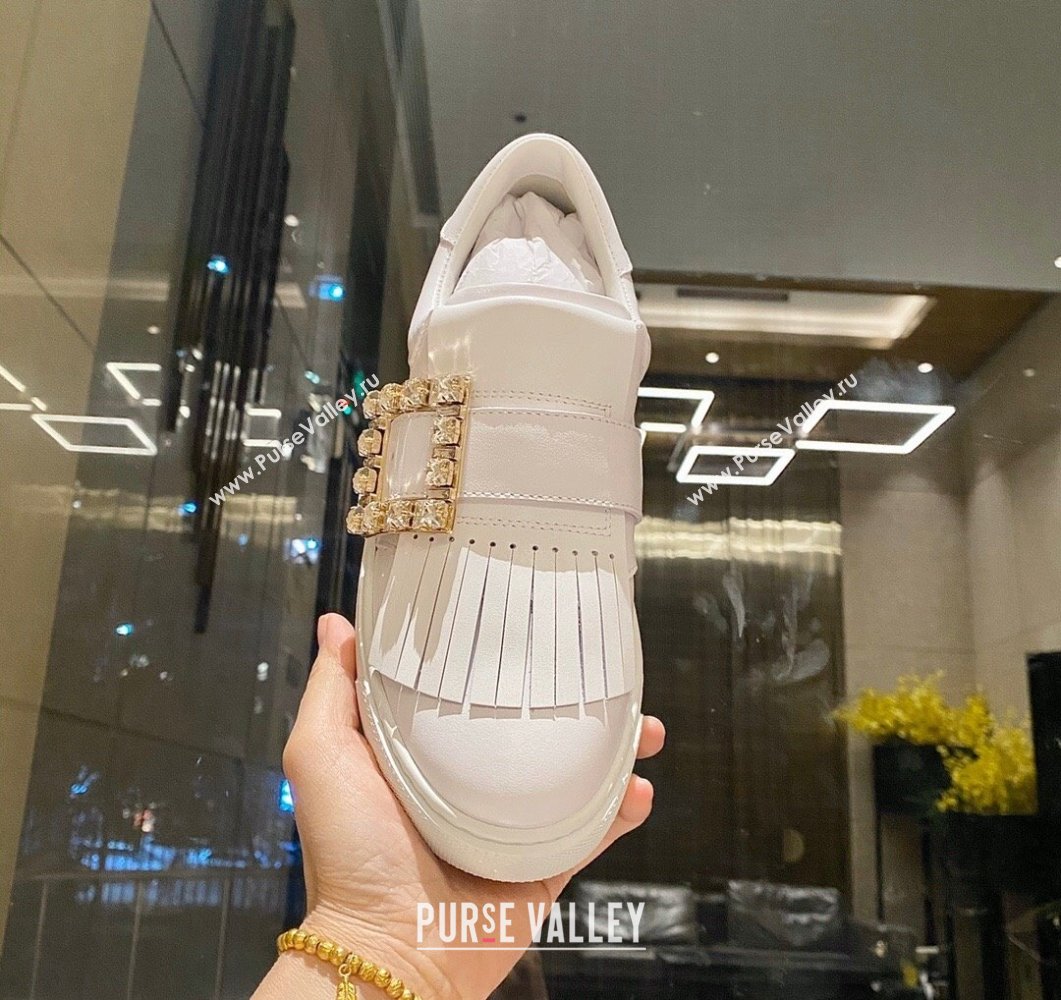 Roger Vivier Tassel Strass Buckle Sneakers in Leather White 2 2023 RV09042 (MD-230904086)