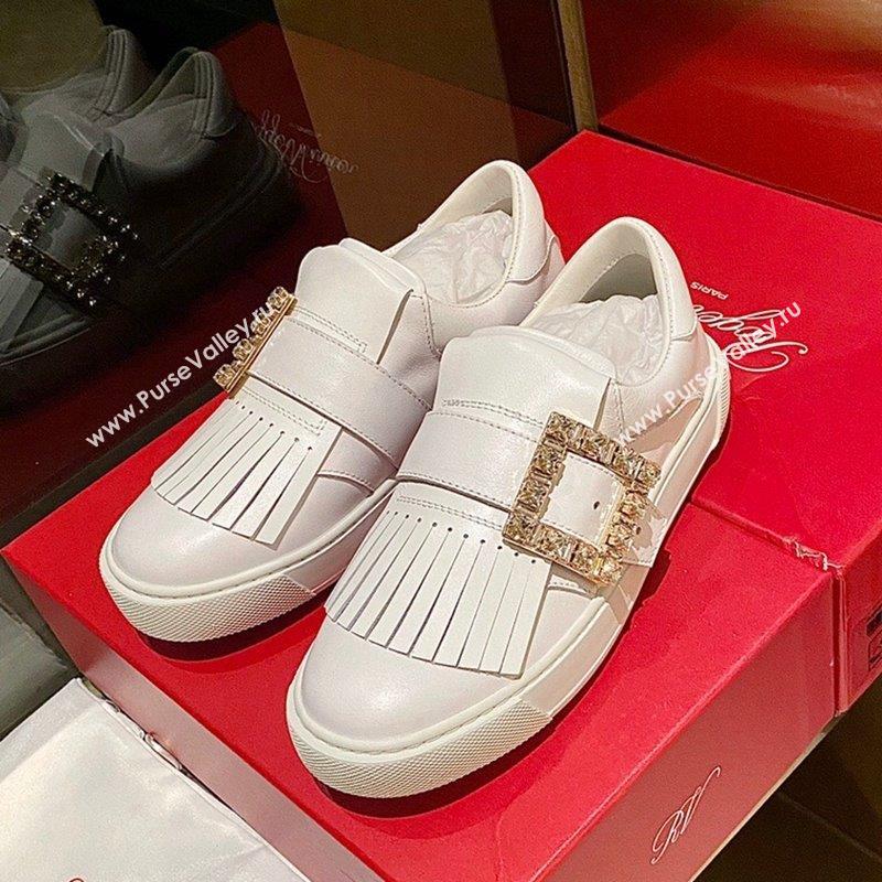 Roger Vivier Tassel Strass Buckle Sneakers in Leather White 2 2023 RV09042 (MD-230904086)