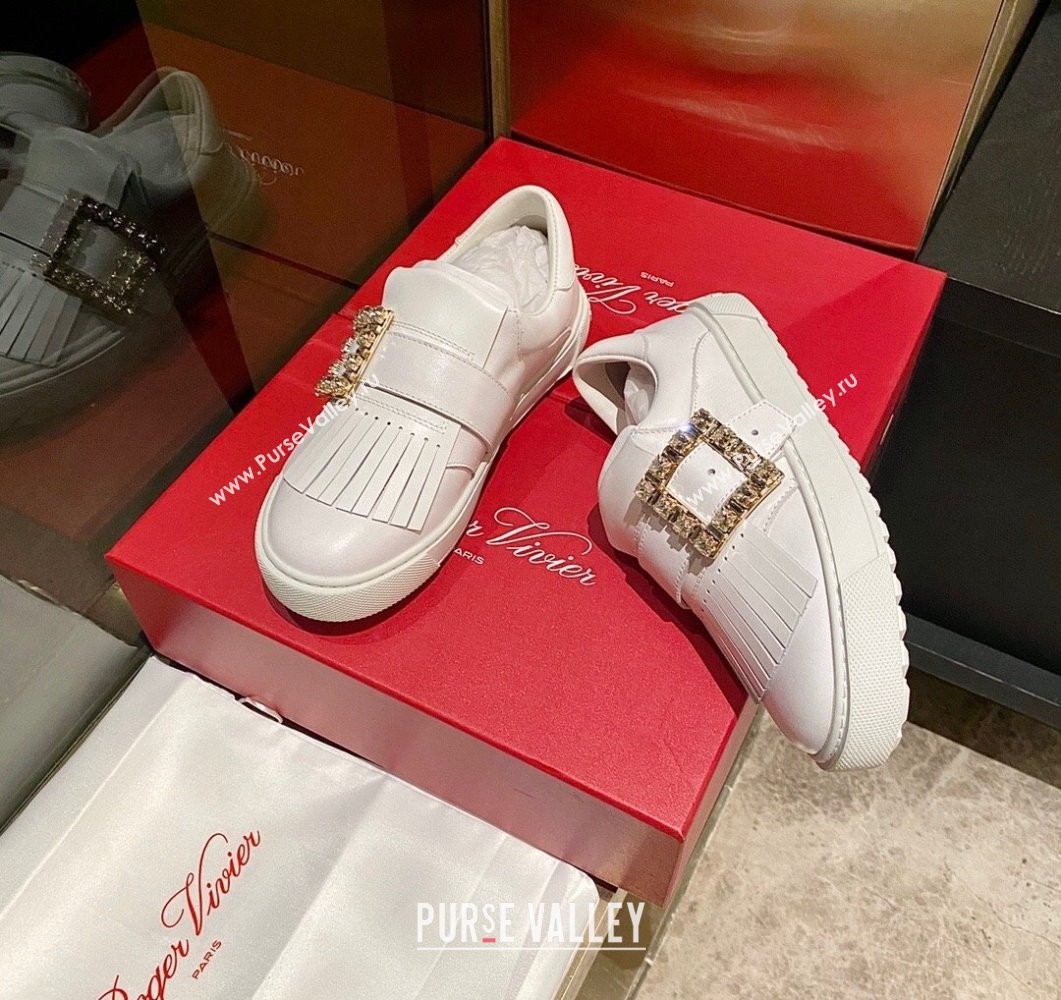 Roger Vivier Tassel Strass Buckle Sneakers in Leather White 2 2023 RV09042 (MD-230904086)