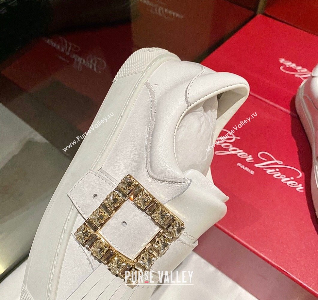 Roger Vivier Tassel Strass Buckle Sneakers in Leather White 2 2023 RV09042 (MD-230904086)