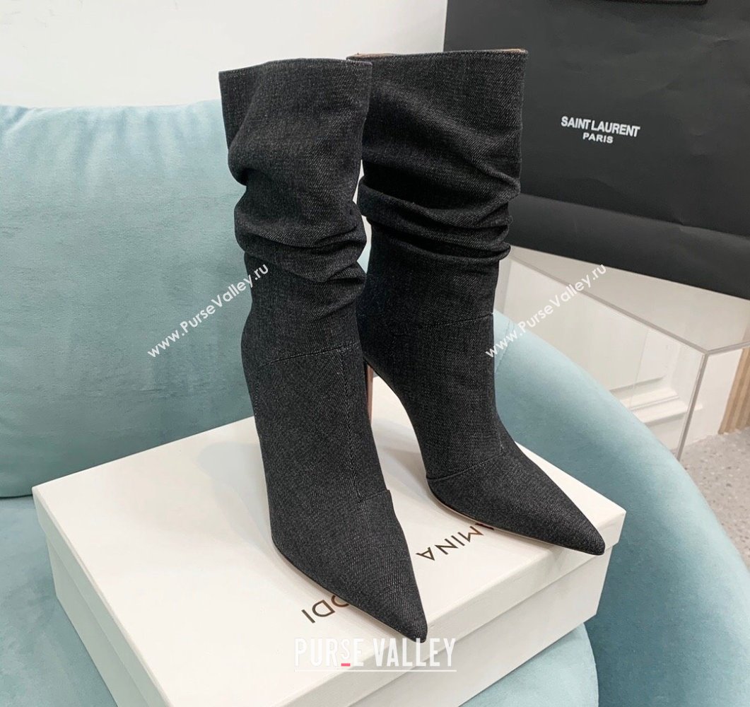 Amina Muaddi Jahleel Short Boots 9.5cm in Denim Black 2023 AM09041 (MD-230904052)