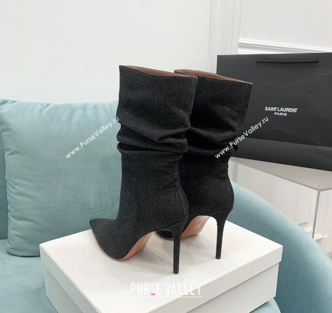 Amina Muaddi Jahleel Short Boots 9.5cm in Denim Black 2023 AM09041 (MD-230904052)