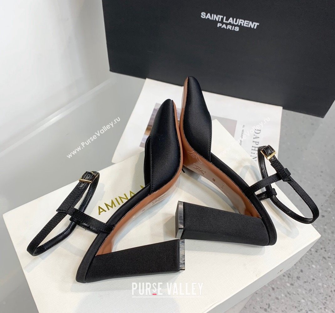 Amina Muaddi Charlotte Pumps 9.5cm in Silk Black 2024 (KER-240104160)