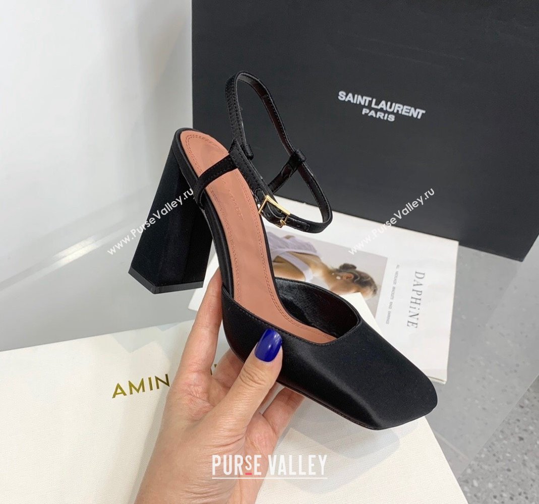 Amina Muaddi Charlotte Pumps 9.5cm in Silk Black 2024 (KER-240104160)