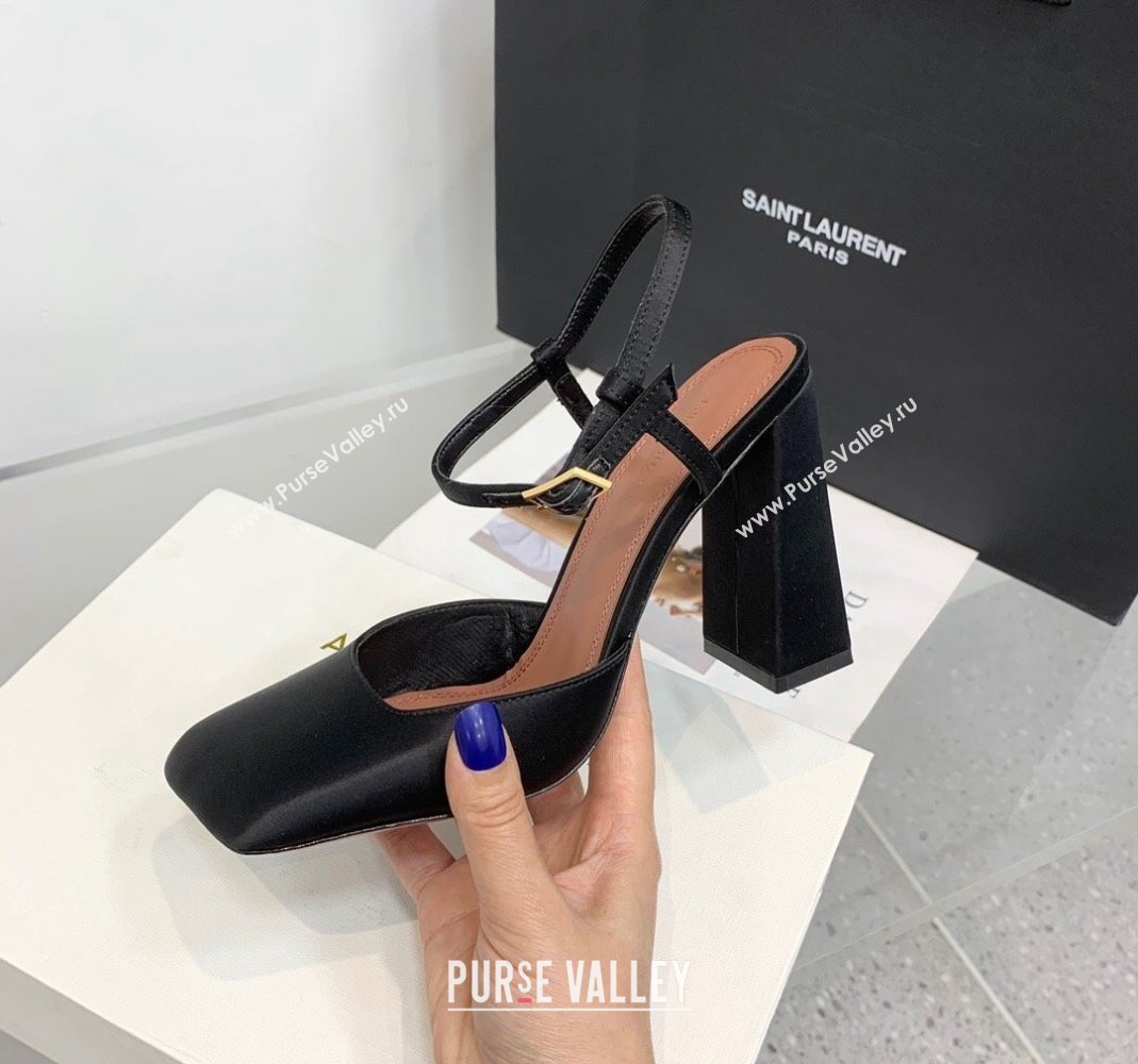 Amina Muaddi Charlotte Pumps 9.5cm in Silk Black 2024 (KER-240104160)