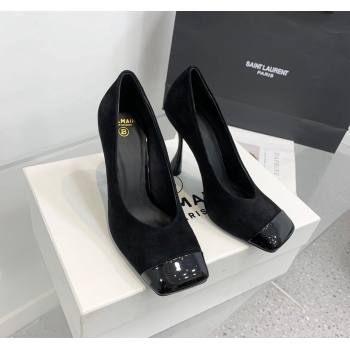 Balmain Square Pumps 10cm in Suede and Patent Leather All Black 2024 0105 (KER-240105004)