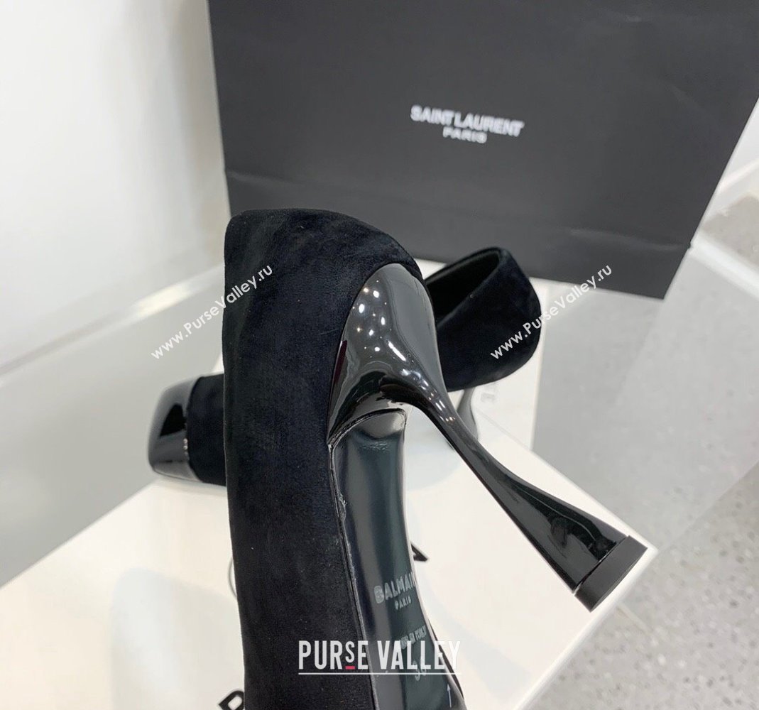 Balmain Square Pumps 10cm in Suede and Patent Leather All Black 2024 0105 (KER-240105004)